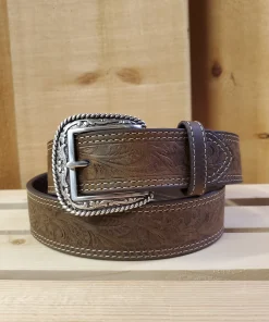 Alternative view of Bomber Brown Floral Tooled Men's Belt by Ariat® - Up to Size 60"